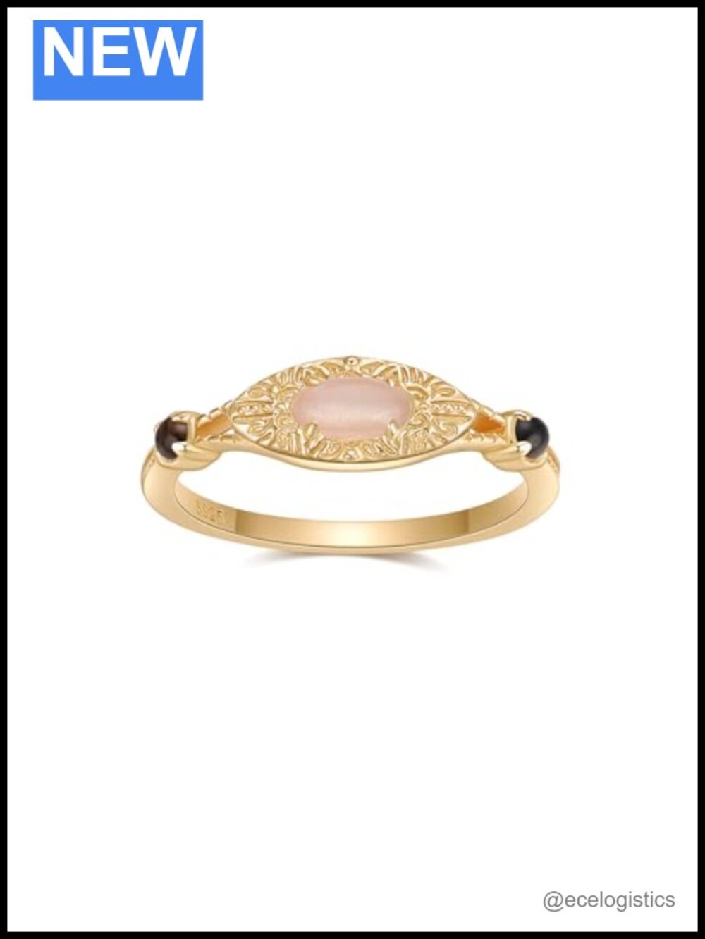 Moonstone Smoky Quartz Gold Plated Vintage Ring